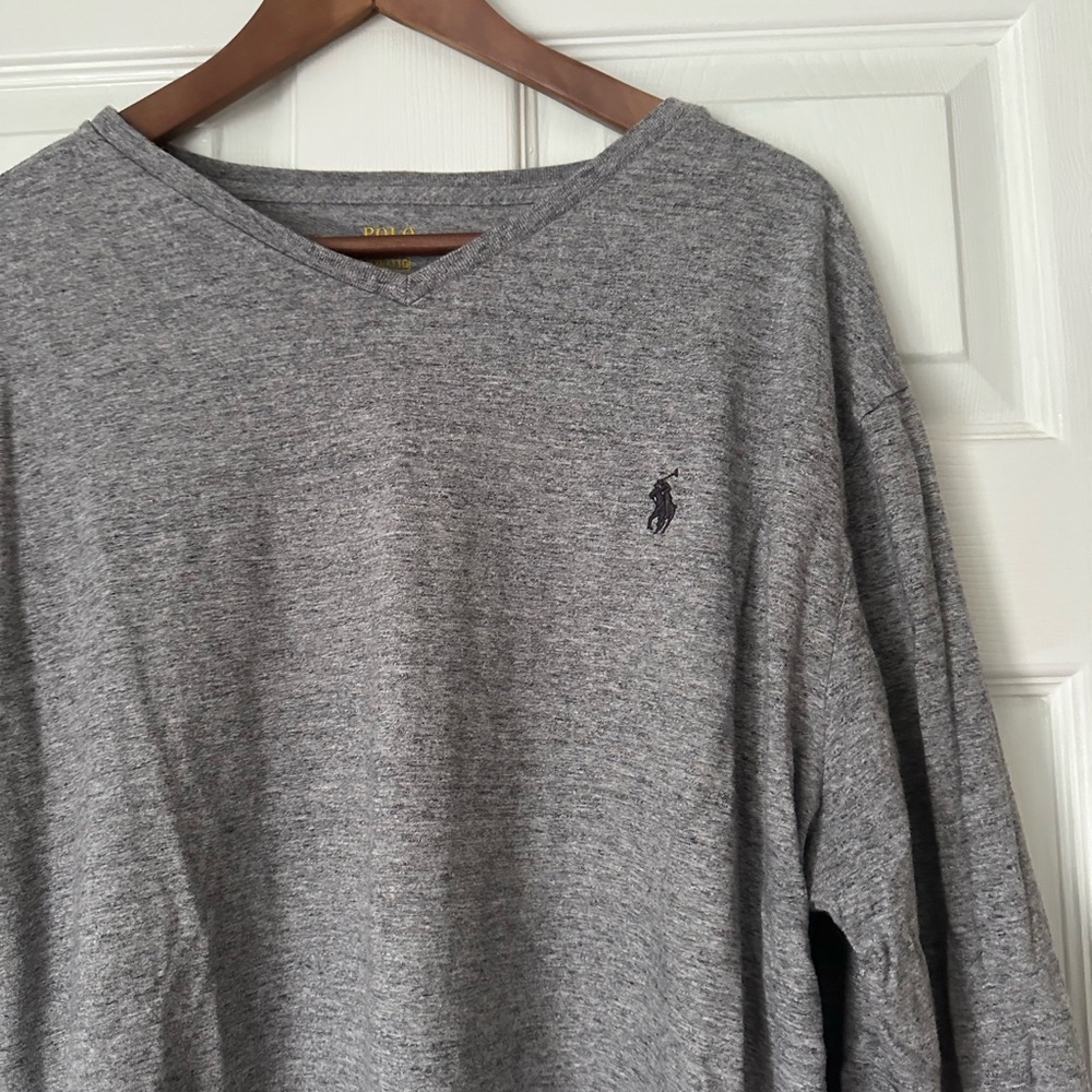 Polo Ralph Lauren Heather Gray Long Sleeve V-Neck Shirt Size XXL